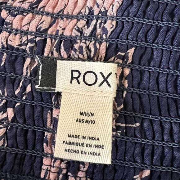 3/$30 Roxy Midi Skirt Womens Medium Mood Indigo Floral Button Front Smocked Back - Picture 2 of 12